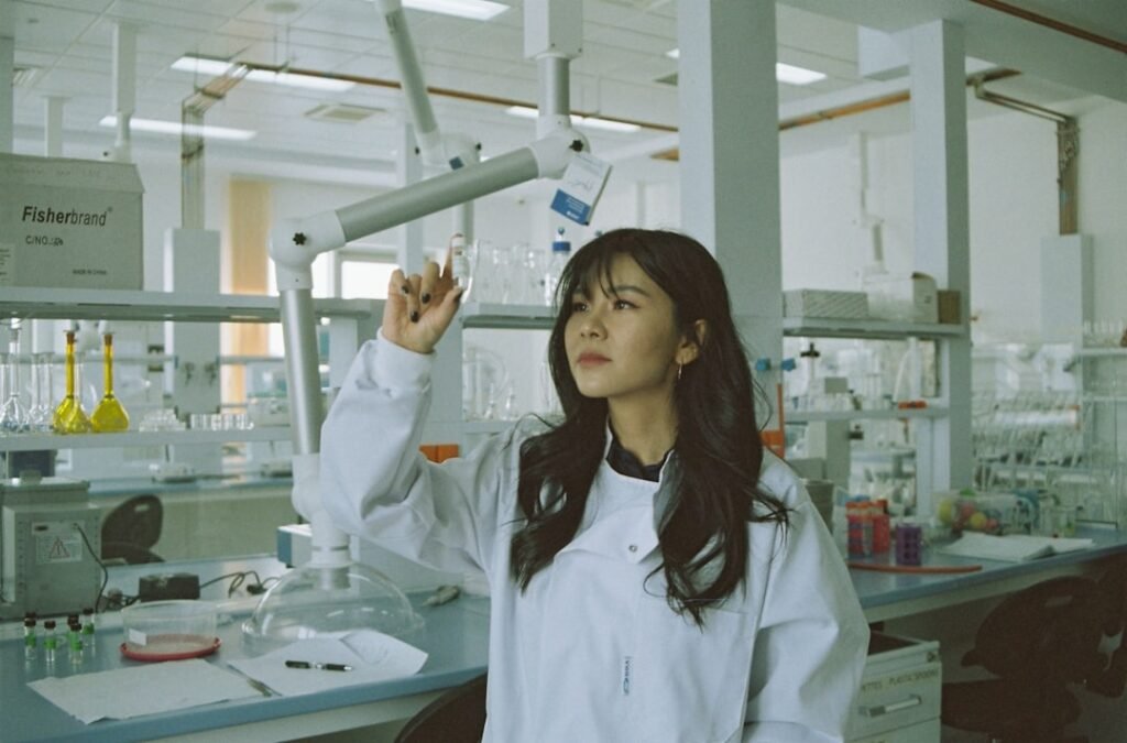 Researcher in laboratory clothing